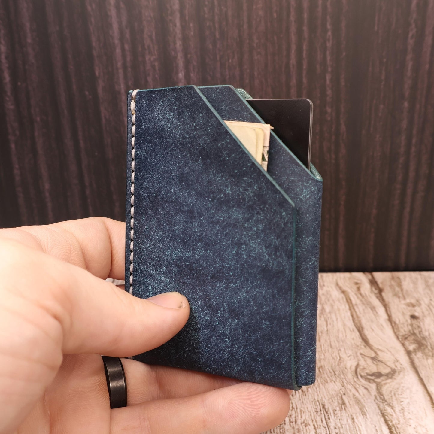 Sapphire Blue Slim Leather Card Holder