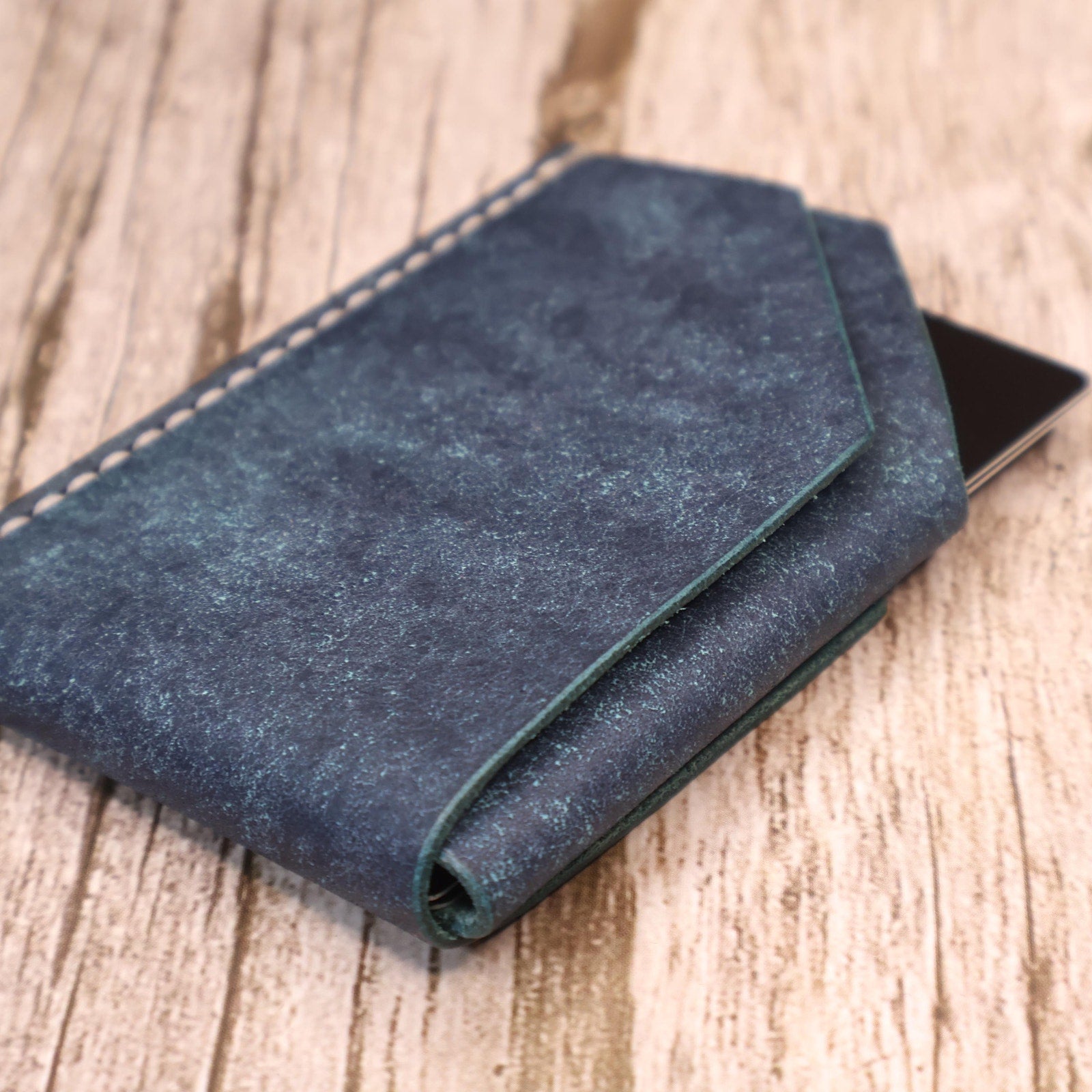 Sapphire Blue Slim Leather Card Holder