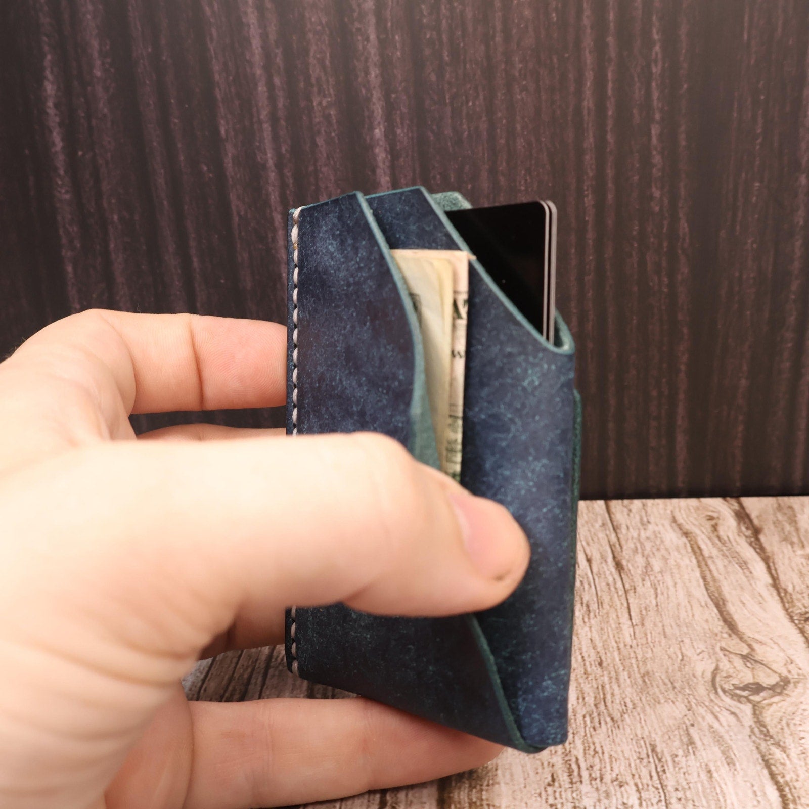 Sapphire Blue Slim Leather Card Holder